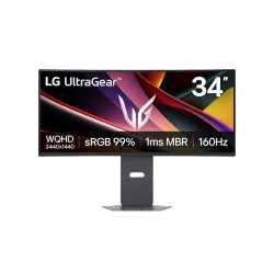 شاشة LG UltraGear 34 إنش منحنية للألعاب، بدقة WQHD ‏(3440×1440)، لوحة VA، معدل تحديث 160Hz، زمن استجابة 1ms MBR، تدعم AMD FreeSync™ Premium (34G600A-B)