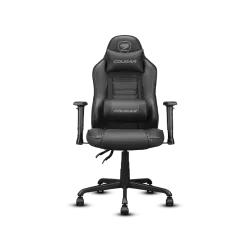 Cougar Fusion S BLACK Gaming Chair - Small Ergonomic Design with Breathable PVC/PU Leather, Lumbar & Neck Pillows, 2D Armrests, Steel Base, and 120kg Capacity