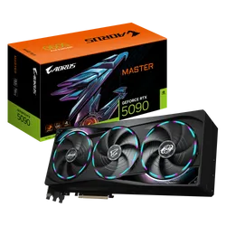 Gigabyte AORUS GeForce RTX 5090 MASTER 32G Graphics Card – 32GB GDDR7, Blackwell Architecture, DLSS 4, WINDFORCE Cooling, Hawk Fans, LCD Edge View, Dual BIOS, RGB Halo, VGA Holder