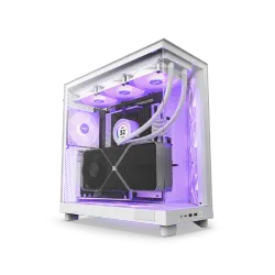 صندوق كمبيوتر ألعاب , NZXT , H6 فلو RGB (2023) مع مراوح RGB باللون الأبيض بالكامل