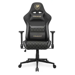 Cougar Armor One V2 GOLD F Gaming Chair - High-Back Design with PVC Leather or Fabric Upholstery, 4D Folding Armrests, Lumbar Pillow, and Back Pocket