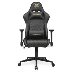 Cougar Armor One V2 GOLD Gaming Chair - High-Back Design with PVC Leather or Fabric Upholstery, 4D Folding Armrests, Lumbar Pillow, and Back Pocket