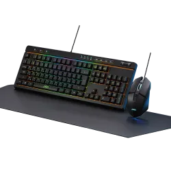 طقم لوحة مفاتيح وماوس وماوس باد للألعاب مع اضائة ار جي بي PCD KM-110BK - أسود
