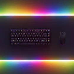 HYTE CNVS سجادة ألعاب RGB، إضاءة qRGB بـ 50 بكسل، حجم كبير 900x370 مم، سطح فائق النعومة، مقاومة للماء، قاعدة غير قابلة للانزلاق، اتصال USB-C