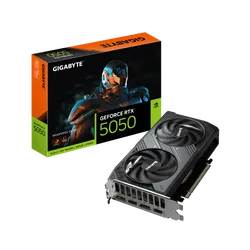 بطاقة الرسومات جيجابايت GeForce RTX 5050 WINDFORCE OC 8G – ذاكرة 8GB GDDR6، واجهة 128-بت، تقنية DLSS 4، معمارية NVIDIA Blackwell، نظام تبريد WINDFORCE، مروحة Hawk، تردد أساسي 2587MHz، هيكل معزز