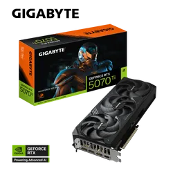 بطاقة رسومات جيجابايت GeForce RTX 5070 Ti WINDFORCE SFF 16G – ذاكرة 16GB GDDR7، معمارية Blackwell، تقنية DLSS 4، مروحة Hawk، نظام تبريد WINDFORCE، بايوس مزدوج للأداء والهدوء، جاهزة لصناديق SFF، هيكل معزز مع حامل VGA
