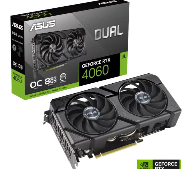 ASUS Dual GeForce RTX™ 4060 EVO OC Edition 8GB GDDR6 (PCIe 4.0, 8GB GDDR6, DLSS 3 0dB Technology, Dual BIOS) DUAL-RTX4060-O8G-EVO