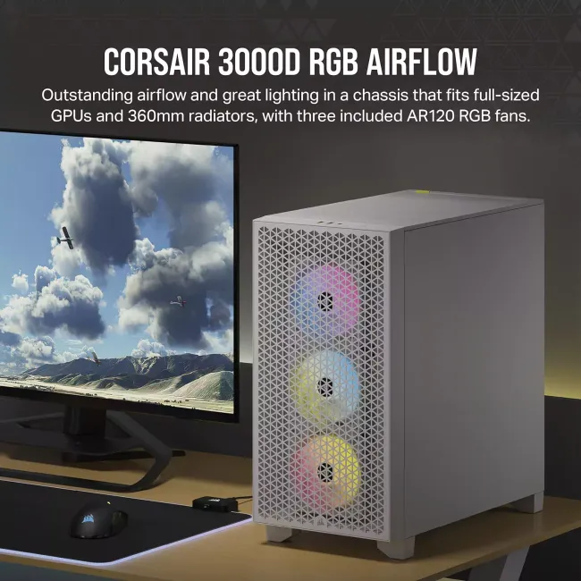 CASE CORSAIR 3000D RGB Airflow Mid Tower PC Case – Black