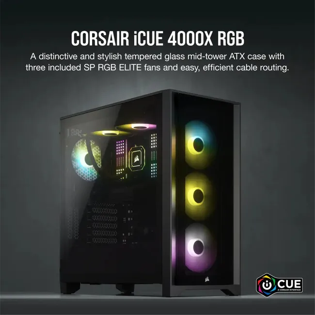 CASE CORSAIR 4000X RGB TG Mid Tower PC Case – Black, CC-9011204-WW