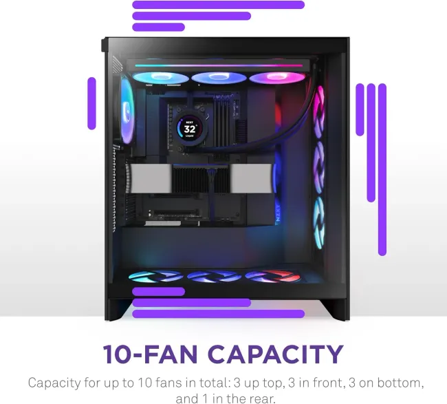 CASE NZXT H7 Flow RGB (2024) Mid-Tower ATX Case - All Black (CM-H72FB-R1)