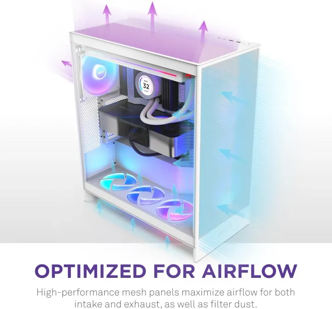 CASE NZXT H7 Flow RGB (2024) Mid-Tower ATX Case - All White (CM-H72FW-R1)