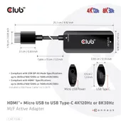 CLUB 3D HDMI + Micro USB to USB Type-C 4K120Hz or 8K30Hz M/F Active Adapter (CAC-1336)