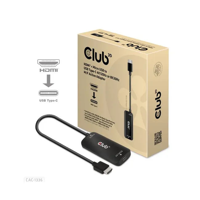 CLUB 3D HDMI + Micro USB to USB Type-C 4K120Hz or 8K30Hz M/F Active Adapter (CAC-1336)