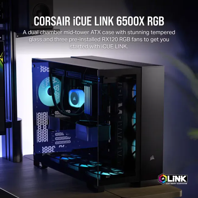 CORSAIR ICUE LINK 6500X RGB Mid-Tower Dual Chamber PC Case – BLACK