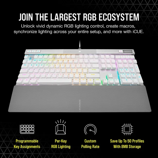 CORSAIR K70 PRO-WHT-OPX Silver-RGB KEYBOARD (CH-910951A-NA)