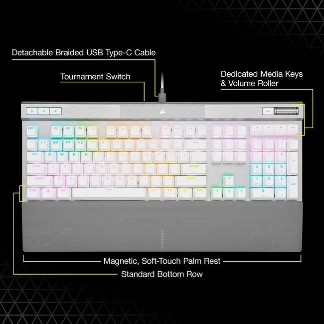 CORSAIR K70 PRO-WHT-OPX Silver-RGB KEYBOARD (CH-910951A-NA)