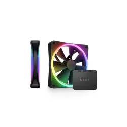 مراوح صندوق الكمبيوتر , NZXT , F140RGB Duo - حجم 140مم بإضاءة RGB مزدوجة الجوانب - حزمة مزدوجة (أسود) مع وحدة تحكم RGB (RF-D14DF-B1)