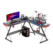 GAMEON L-Shaped Slayer I Series Gaming Desk (Size: 129*129*74cm &amp; Table top 80*46cm) With Headset Hook, Cup Holder &amp; Accessories Stand - Black