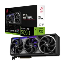 بطاقة رسومات ASUS ROG Astral GeForce RTX 5090 إصدار OC – ذاكرة 32GB GDDR7، PCIe 5.0، تبريد متقدم، إضاءة RGB، كسر سرعة ذكي AI