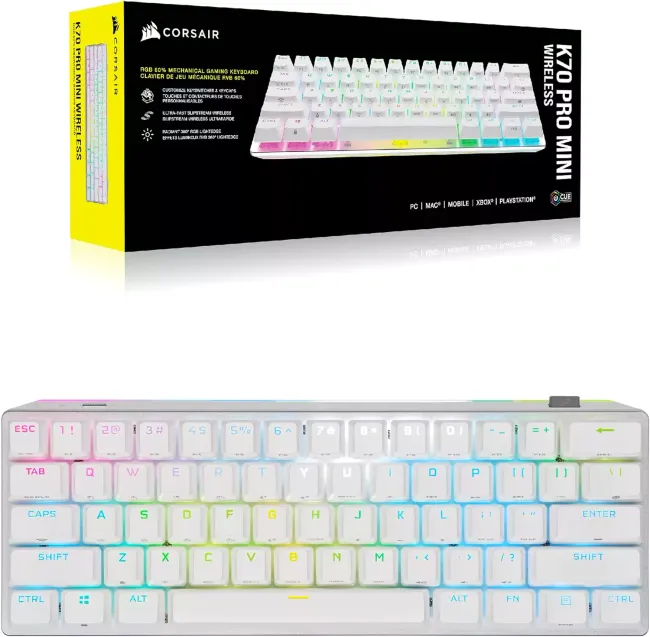 K70 PRO MINI WIRELESS 60% Mechanical CHERRY MX Red Switch Keyboard with RGB Backlighting - White