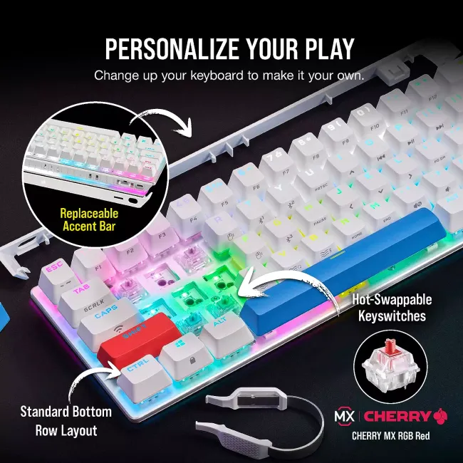 K70 PRO MINI WIRELESS 60% Mechanical CHERRY MX Red Switch Keyboard with RGB Backlighting - White