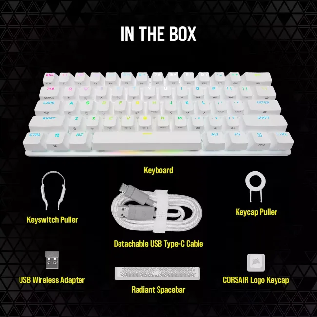 K70 PRO MINI WIRELESS 60% Mechanical CHERRY MX Red Switch Keyboard with RGB Backlighting - White