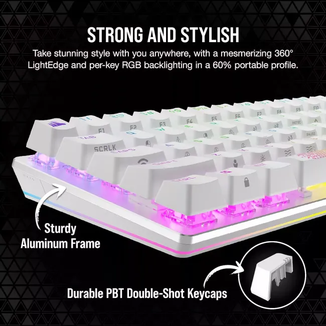 K70 PRO MINI WIRELESS 60% Mechanical CHERRY MX Red Switch Keyboard with RGB Backlighting - White