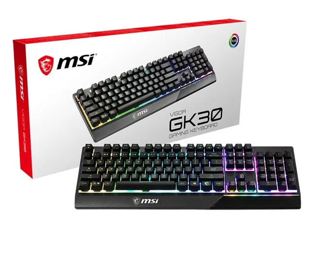 KB MSI Gaming Keyboard Vigor GK30 Backlit RGB Dedicated Hotkeys Anti-Ghosting Water Resistant Mechanical Feel Gaming Keyboard (S11-04AR212-CLA)