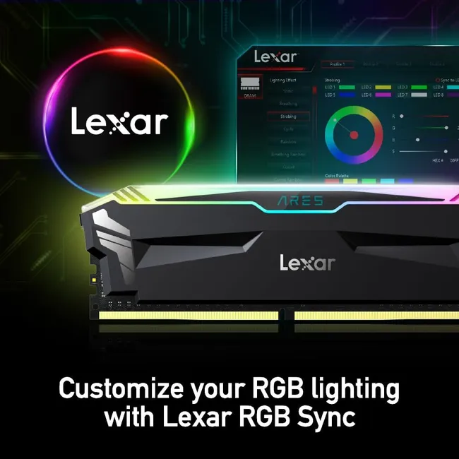 Lexar Ram DDR5 RGB from Ares 32GB (16GB×2) 6000MHz, desktop computer memory U-DIMM 288, game memory with RGB lighting, XMP 2.0 High Performance (Black) LD5U16G60C34LA-RGD