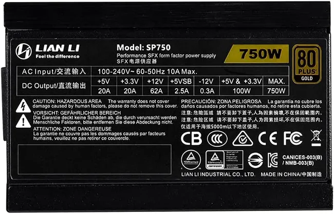 LIAN LI SP750 750W 80 PLUS GOLD CERTIFIED POWER SUPPLY FULLY MODULAR BLACK (G89.SP750B.00UK)