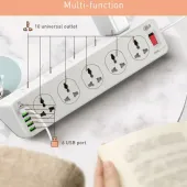 OLA-MP10610 Power Strip Surge Protector – 10 Outlets + 5 USB + Type-C, High-Speed Charging, and Overload Protection, and 700J Surge Suppression