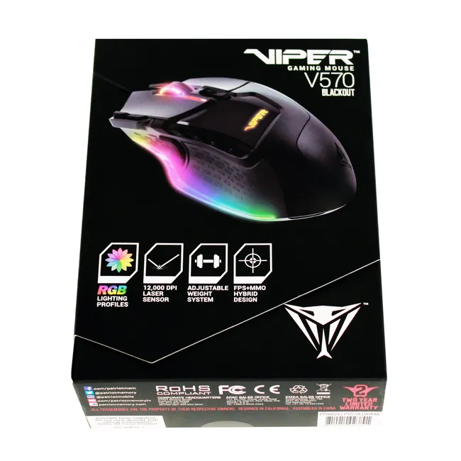 Patriot Viper V570 Blackout Edition RGB Laser Gaming Mouse - Wired - PV570LUXWAK