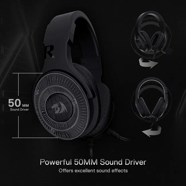 Redragon H350 Pandora RGB Wired Gaming Headset BLACK , Dynamic RGB Backlight - Stereo Surround-Sound - 50MM Drivers - Detachable Microphone, Over-Ear Headphones Works for PC/PS4/XBOX One/NS