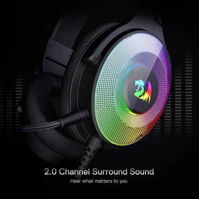 Redragon H350 Pandora RGB Wired Gaming Headset BLACK , Dynamic RGB Backlight - Stereo Surround-Sound - 50MM Drivers - Detachable Microphone, Over-Ear Headphones Works for PC/PS4/XBOX One/NS