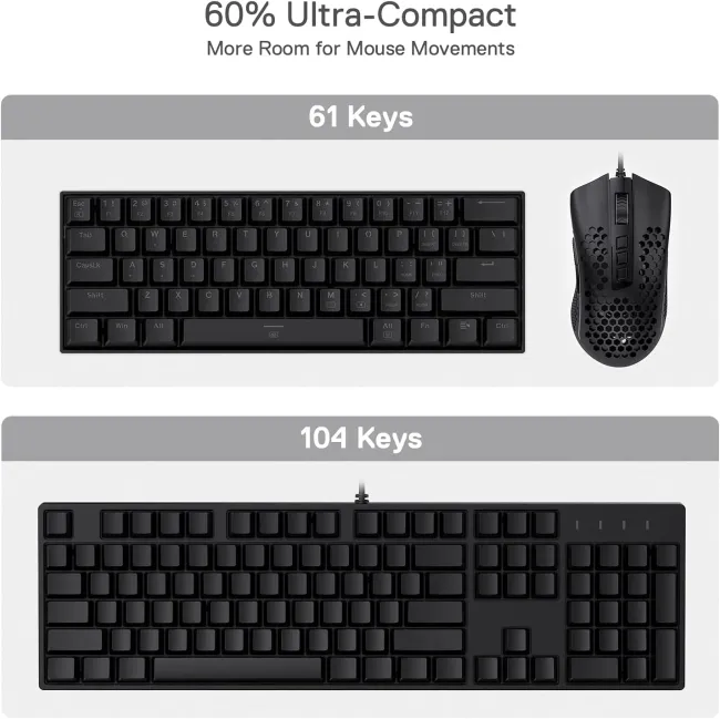 Redragon K630 Dragonborn 60% Wired RGB Gaming Keyboard, 61 Keys Compact Mechanical Keyboard with Linear Red Switch, Pro Driver Support, Black