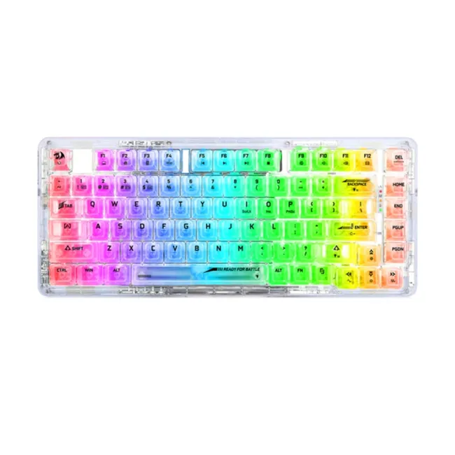 Redragon K649 3Modes PRO 75% Pre-built wireless, bluetooth, gaming, mechanical, RGB, white transparent Keyboard