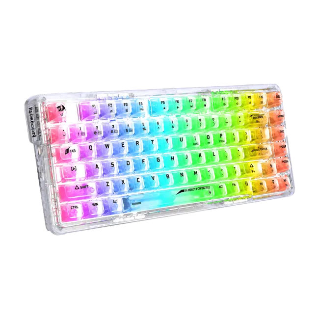 Redragon K649 3Modes PRO 75% Pre-built wireless, bluetooth, gaming, mechanical, RGB, white transparent Keyboard