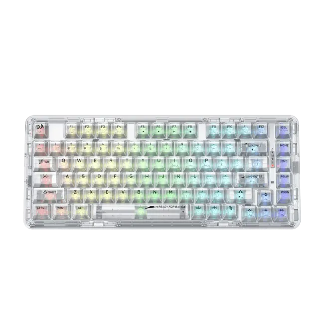 Redragon K649 3Modes PRO 75% Pre-built wireless, bluetooth, gaming, mechanical, RGB, white transparent Keyboard