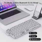 Redragon K649 3Modes PRO 75% Pre-built wireless, bluetooth, gaming, mechanical, RGB, white transparent Keyboard