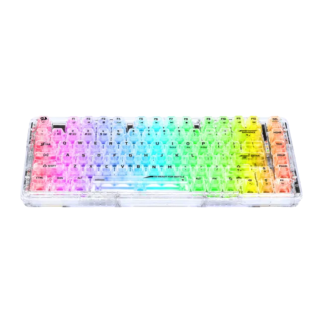 Redragon K649 3Modes PRO 75% Pre-built wireless, bluetooth, gaming, mechanical, RGB, white transparent Keyboard