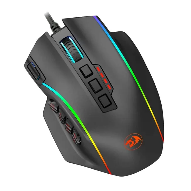 Redragon M901 Gaming Mouse RGB Backlit MMO 19 Macro Programmable Buttons with Weight Tuning Set, 12400 DPI (Wired, Black)