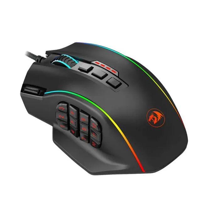 Redragon M901 Gaming Mouse RGB Backlit MMO 19 Macro Programmable Buttons with Weight Tuning Set, 12400 DPI (Wired, Black)