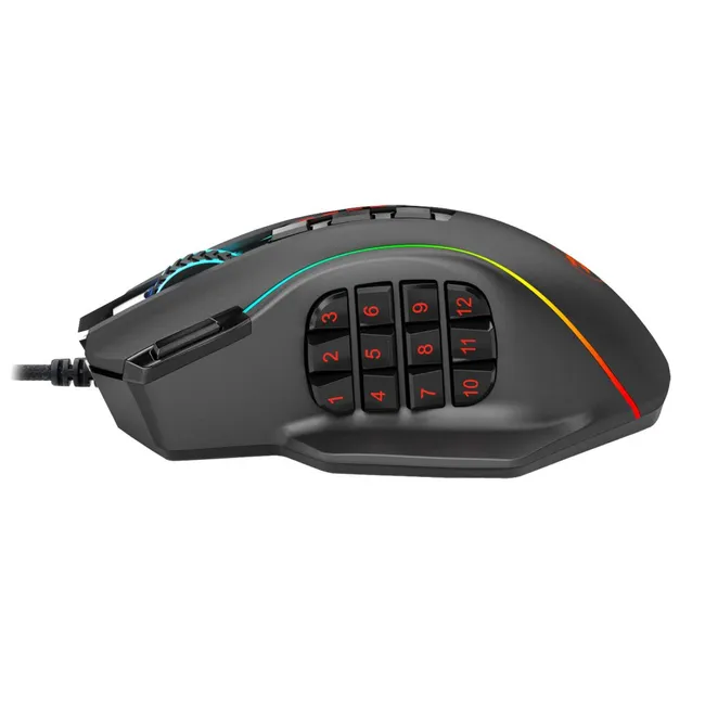 Redragon M901 Gaming Mouse RGB Backlit MMO 19 Macro Programmable Buttons with Weight Tuning Set, 12400 DPI (Wired, Black)