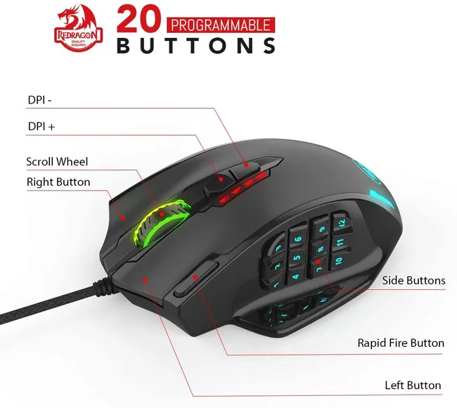 Redragon M908 Impact RGB with Side Buttons Optical Wired Gaming Mouse