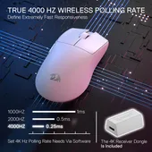 Redragon M916 PRO 3-Mode Wireless Gaming Mouse, Hype-Speed 4K Polling Rate, 49G Ultra-Light 26K DPI Gamer Mouse w/Ergonomic Natural Grip Build, Redefinable Macro Buttons, Software Supported ( White )