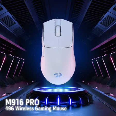 Redragon M916 PRO 3-Mode Wireless Gaming Mouse, Hype-Speed 4K Polling Rate, 49G Ultra-Light 26K DPI Gamer Mouse w/Ergonomic Natural Grip Build, Redefinable Macro Buttons, Software Supported ( White )