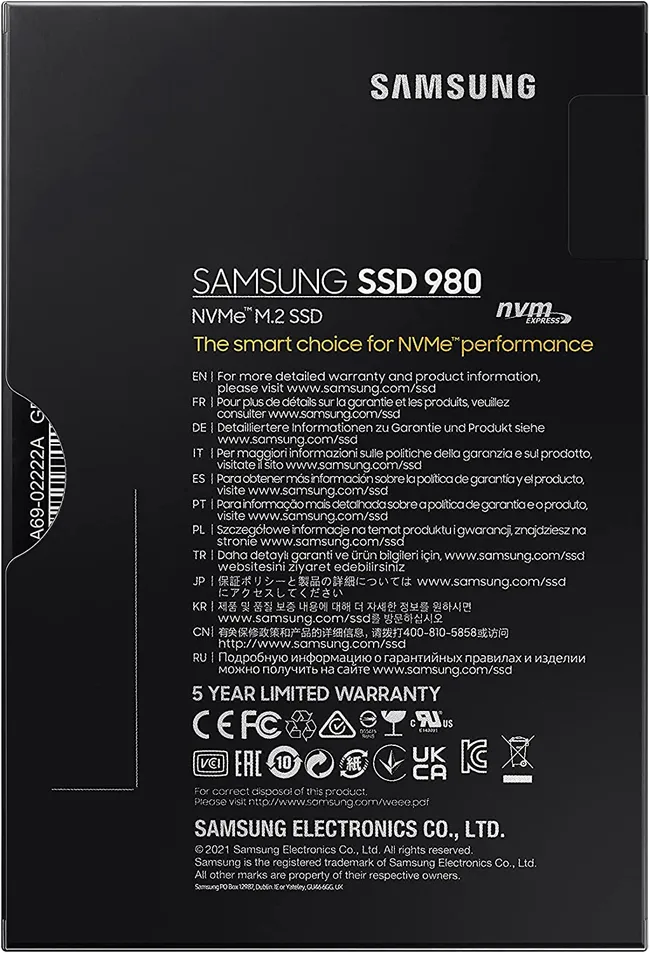 Samsung 980 1TB (MZ-V8V1T0BW) up to 3500 MB/s read and 3000 MB/s write