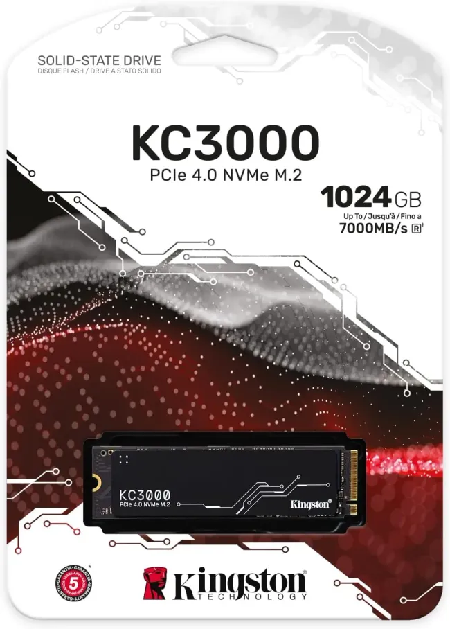 SSD Kingston 1024G KC3000 M.2 2280 PCIe 4.0 x4 NVMe SSD - SKC3000S/1024G, with read speeds up to 7000MB/s and write speeds up to 6000MB/s (SKC3000S/1024G)