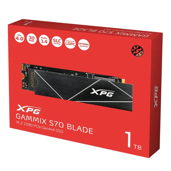 SSD XPG GAMMIX S70 BLADE 1TB M.2 2280 PCIe Gen 4.4 NVMe 1.4 (AGAMMIXS70B-1T-CS) up to 7400 MB/s read and 6800 MB/s write