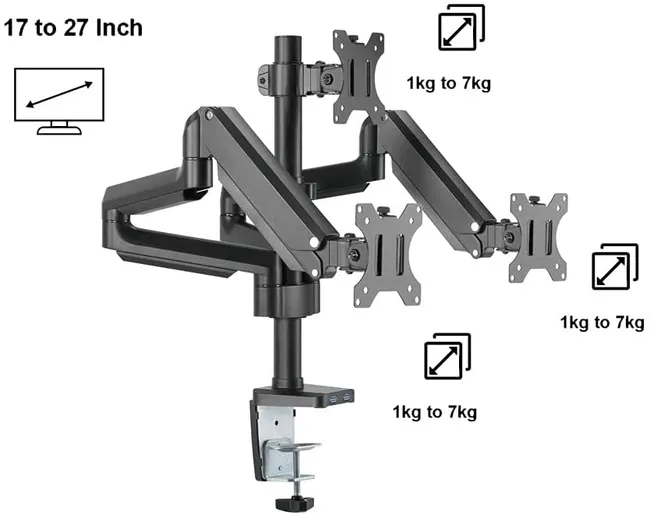 TWISTED MINDS TRIPLE MONITORS ALUMINUM ARM BLACK (TM-26-C018UP)